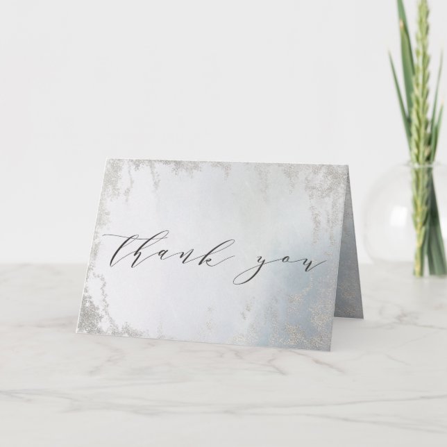 Carte De Remerciements Ombre Dusty Blue Frosted Foil Photo de mariage per (Devant)