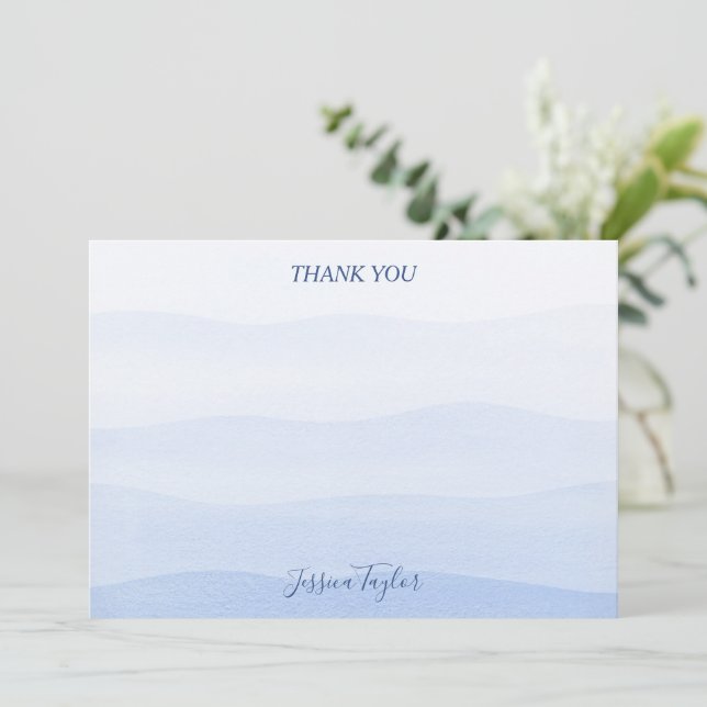 Carte De Remerciements Ombre Gradient Dip Dye Blue Bridal Shower (Debout devant)