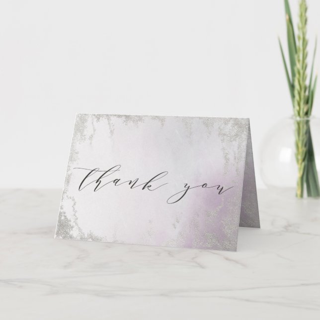 Carte De Remerciements Ombre Lavender Purple Silver Photo de mariage pers (Devant)