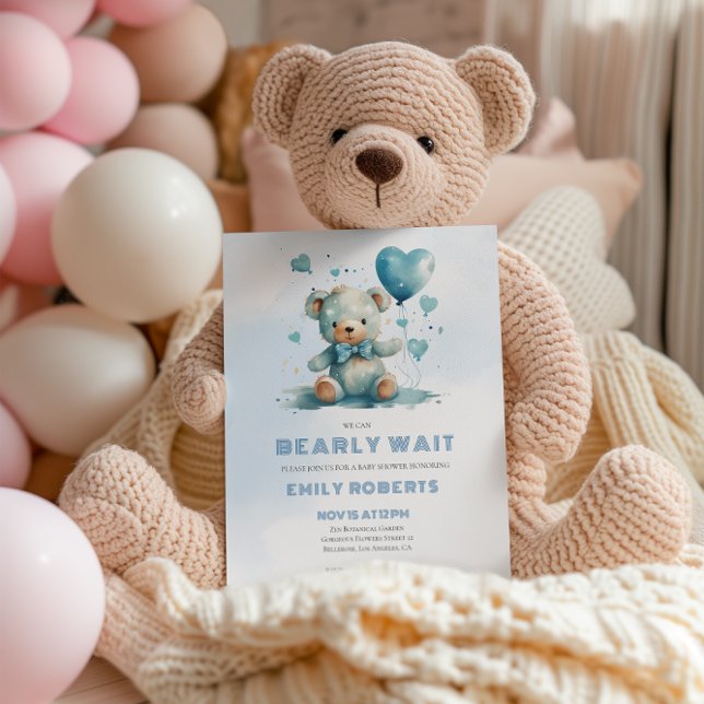 Carte De Remerciements On Peut Attendre Bébé Bleu Teddy Ours (Créateur téléchargé)