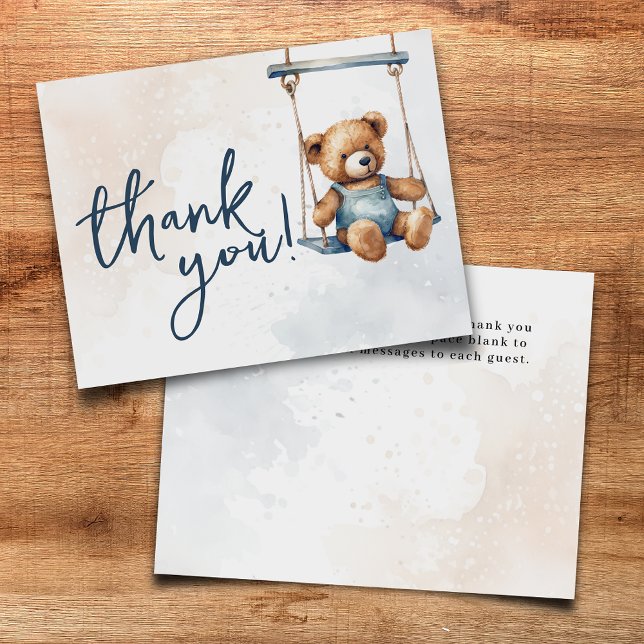 Carte De Remerciements On peut attendre Denim Teddy Bear Baby shower (Créateur téléchargé)