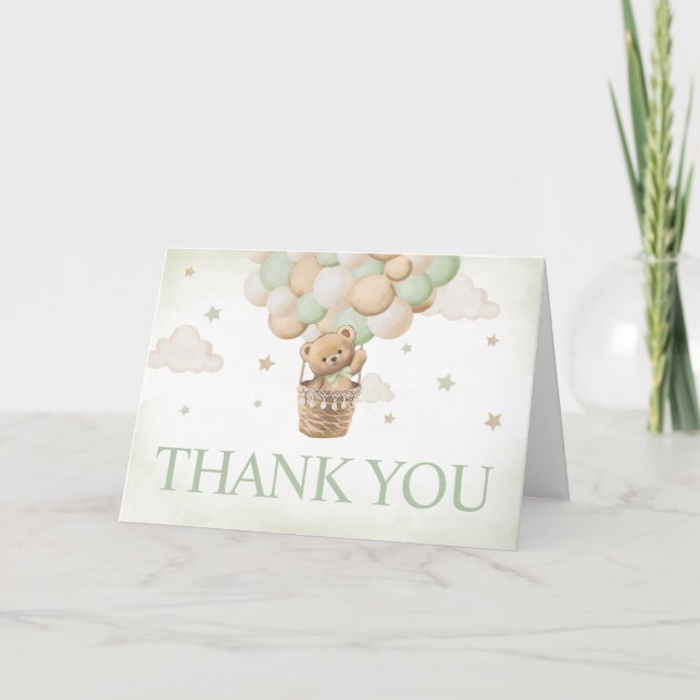 Carte De Remerciements On peut attendre le Baby shower de l'ours vert (Devant)