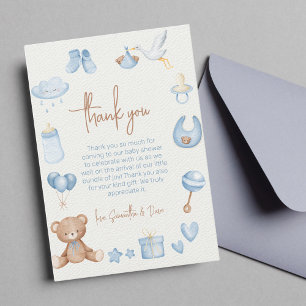 Carte De Remerciements On peut attendre léger Baby shower de garçon bleu 