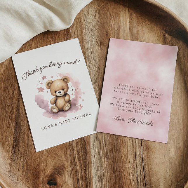 Carte De Remerciements On peut attendre Pastel Baby shower rose plat (Créateur téléchargé)
