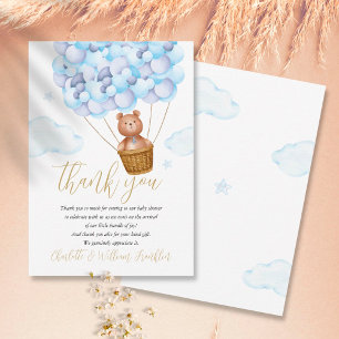 Carte De Remerciements On Peut Attendre Teddy Bear Blue Boy Baby shower
