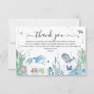 Carte De Remerciements One-Der la Mer 1er Anniversaire Animaux de l'Océan