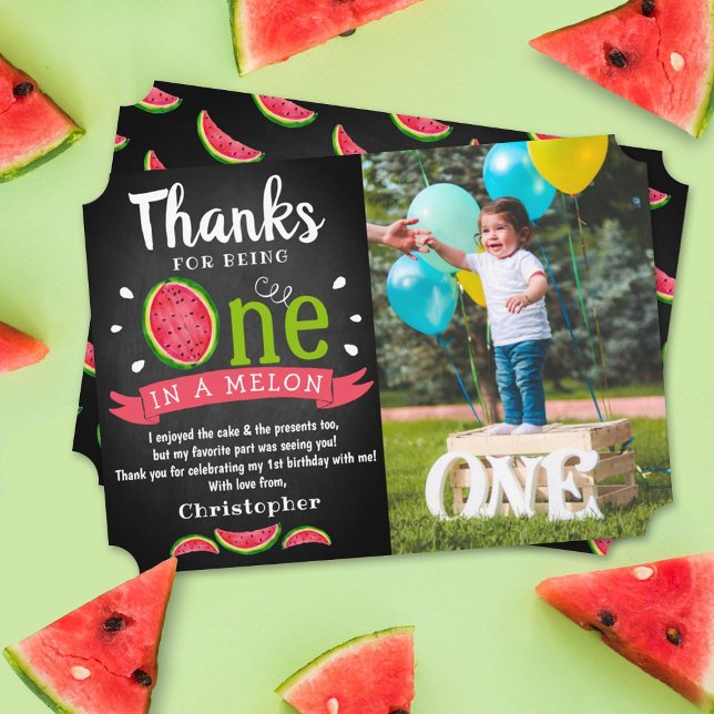 Carte De Remerciements One In A Melon Chalkboard 1er Anniversaire Photo (Créateur téléchargé)