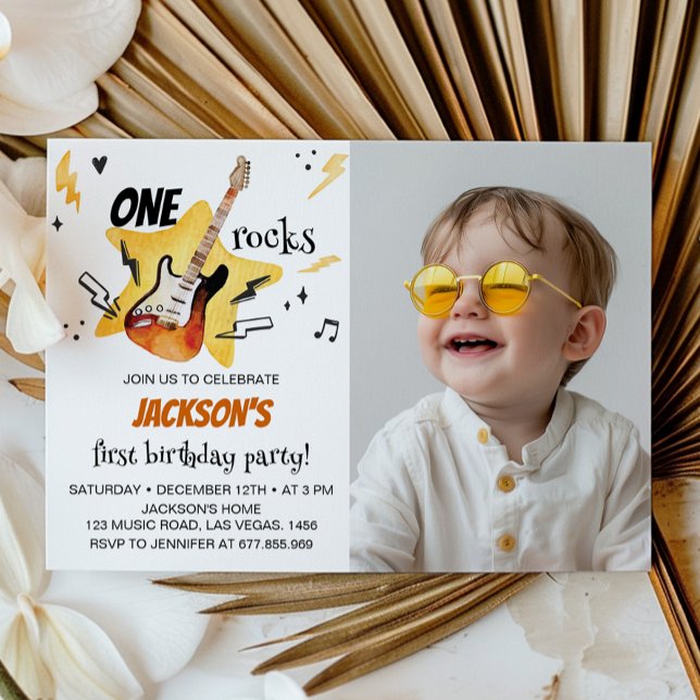 Carte De Remerciements One Rocks Guitare 1er Anniversaire Photo Invitatio (Créateur téléchargé)