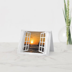 Carte De Remerciements open window sailboat sunset scene sympathy