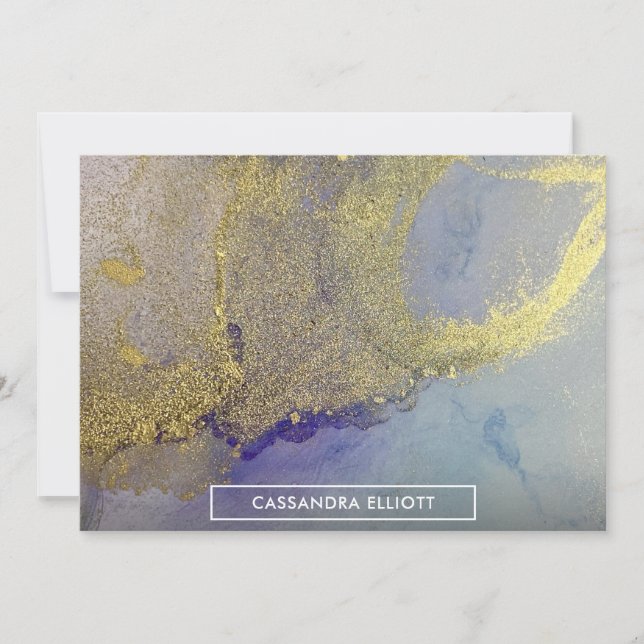 Carte De Remerciements Or Bleu marbre violet Encre d'alcool Art Abstrait (Devant)