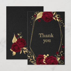Carte De Remerciements or bordeaux floral géométrique noir