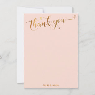 Carte De Remerciements Or et rose blush Remerciements Calligraphie & Cœur