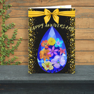 Carte De Remerciements Or Noir Bleu Gemme Floral Joyeux Anniversaire