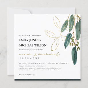 CARTE DE REMERCIEMENTS OR VERT EUCALYPTUS FOLIAGE VOW RENOUVELLEMENT INVI