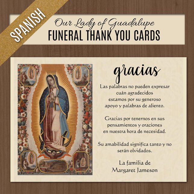Carte De Remerciements Oraciones Fúnebres con Nuestra Señora de Guadalupe (Spanish Catholic Funeral Thank You Cards - Our Lady of Guadalupe)