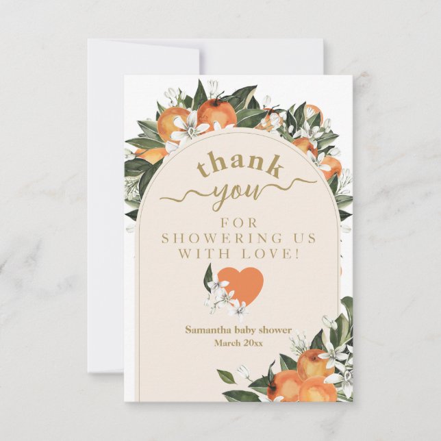Carte De Remerciements Orange agrumes grenery Petit Baby shower cuite (Devant)