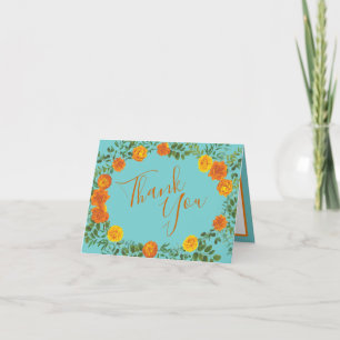 Carte De Remerciements Orange & Aqua Mariage Floral moderne