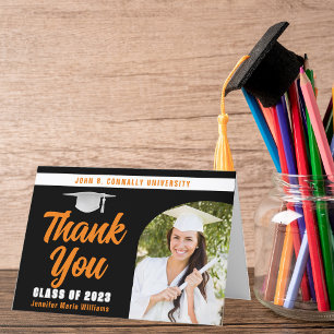 Carte De Remerciements Orange Black Graduate Photo Arch Graduation Plié