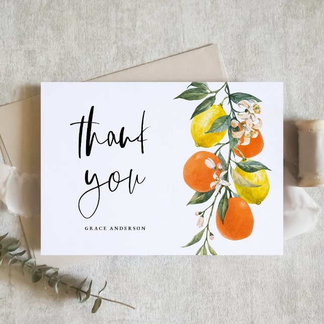 Carte De Remerciements Orange botanique et Garland de citron (Botanical Orange and Lemon Garland Graduation Thank You Card)