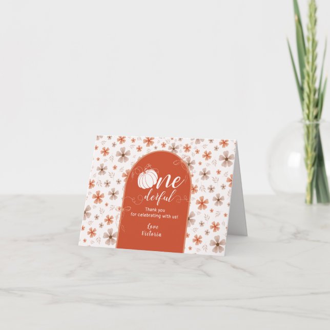 CARTE DE REMERCIEMENTS ORANGE BOW & ARCH FALL PUMPKIN FLOWERS BIRTHDAY (Devant)