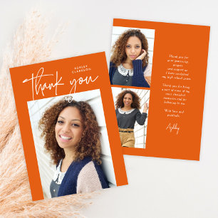 Carte De Remerciements Orange Budget Moderne Calligraphie Photo Graduatio