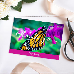 Carte De Remerciements Orange butterfly photo custom name thank you note