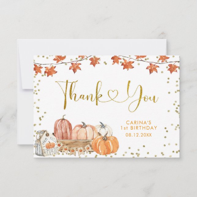 Carte De Remerciements Orange Citrouille Patch Automne Anniversaire (Devant)