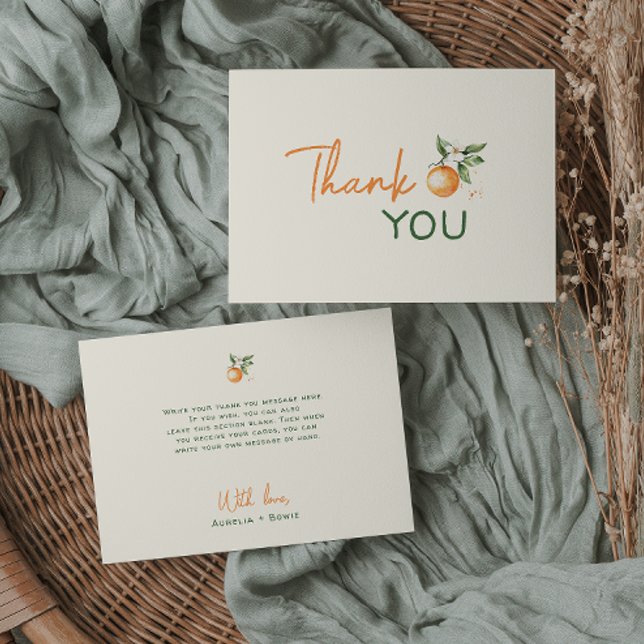 Carte De Remerciements Orange Citrus Little Cutie Baby Shower Flat (Créateur téléchargé)