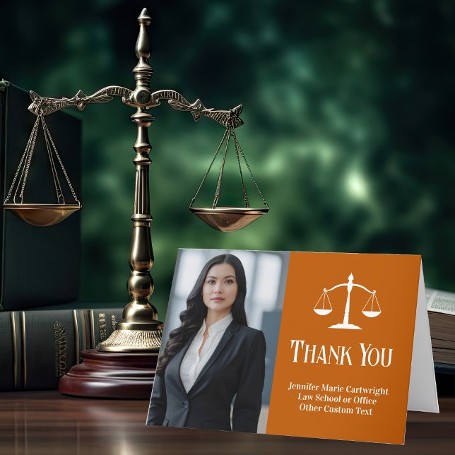 Carte De Remerciements Orange Law School Graduation Photo Custom Lawyer (Créateur téléchargé)