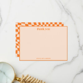Carte De Remerciements Orange Modern Retro Graduation 2026 Checker