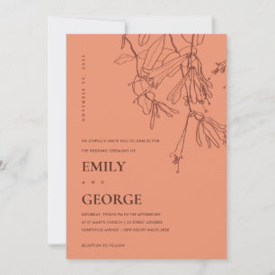CARTE DE REMERCIEMENTS ORANGE RUST LINE DESIGN FLORAL MARIAGE INVITE
