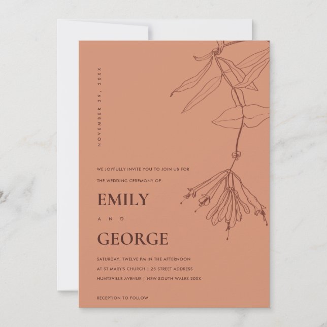 CARTE DE REMERCIEMENTS ORANGE RUST LINE DESIGN FLORAL MARIAGE INVITE (Devant)