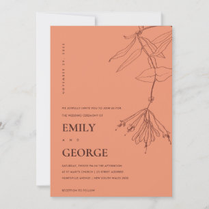 CARTE DE REMERCIEMENTS ORANGE RUST LINE DESIGN FLORAL MARIAGE INVITE