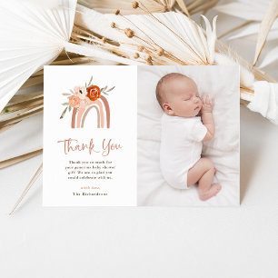 Carte De Remerciements Orange Terracotta Boho   Photo Baby shower arc-en-