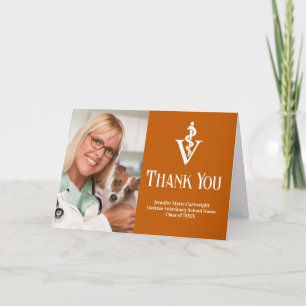 Carte De Remerciements Orange Veterinary School Graduation Photo personna