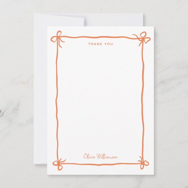 Carte De Remerciements Orange Whimsical Ribbon Bow Hand Drawn Border (Devant)