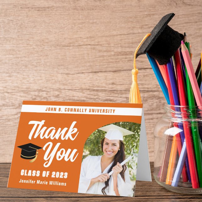 Carte De Remerciements Orange White Graduate Photo Arch Graduate (Créateur téléchargé)