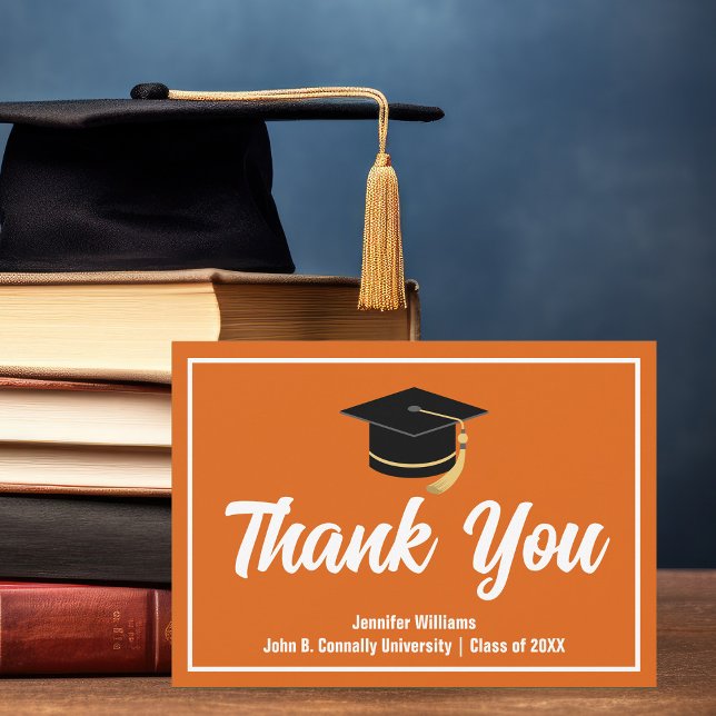 Carte De Remerciements Orange White Graduation Personnalisée 2025 Graduat (Créateur téléchargé)
