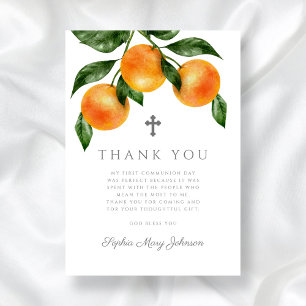 Carte De Remerciements Oranges Élégantes Citron Première Communion