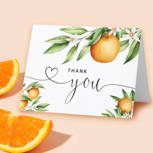 Carte De Remerciements Oranges Floral Branche Lettré main (Créateur téléchargé)