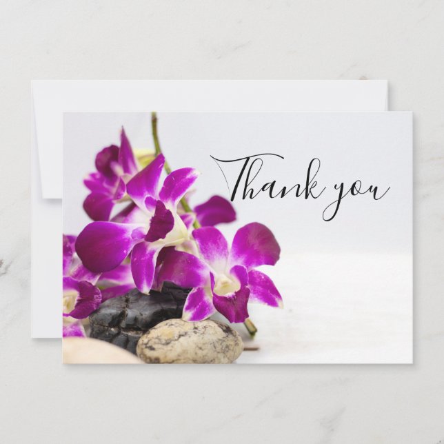 Carte De Remerciements Orchidée violette avec pierre sur arrière - plan b (Devant)