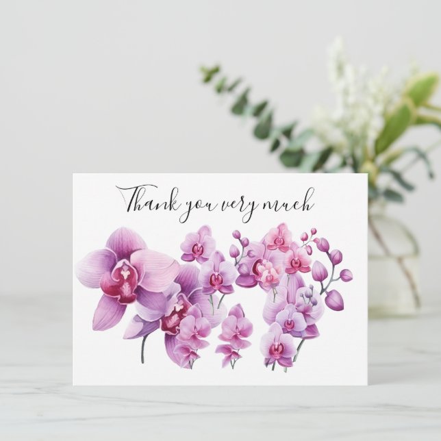 Carte De Remerciements Orchidée violette avec pierre sur arrière - plan b (Debout devant)