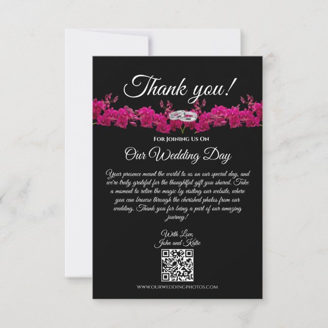 Carte De Remerciements Orchidées Fuchsia sur Mariage noir (Devant)