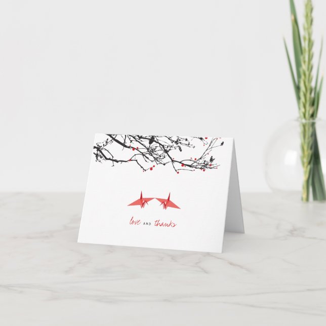 Carte De Remerciements Origami Rouleau grues et branches Mariage photo (Devant)