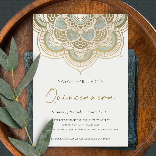 Carte De Remerciements Ornate Gold Mandala Quinceañera 15 Anniversaire In (Créateur téléchargé)