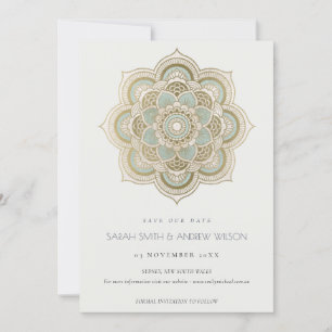 Carte De Remerciements Ornate Gold Turquoise Mandala Enregistrer la date 