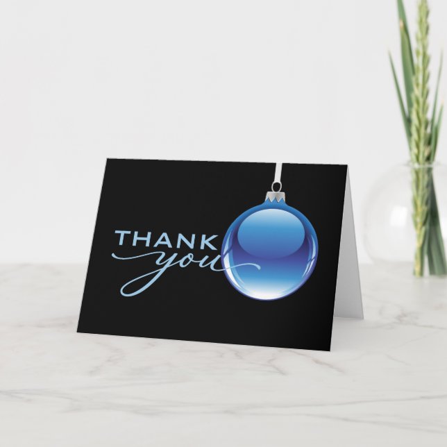 Carte De Remerciements Ornement de Noël bleu simple, blanc (Devant)