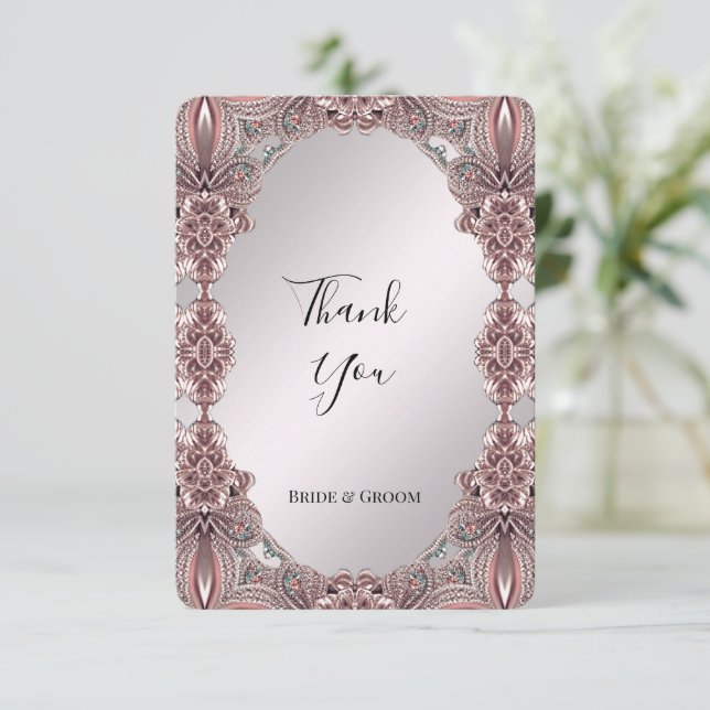 Carte de remerciements ornementale rose (Debout devant)