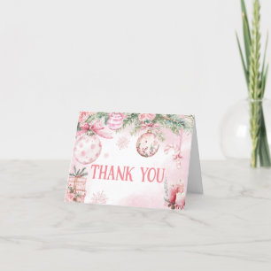 Carte De Remerciements Ornements de Noël rose Baby shower d'hiver