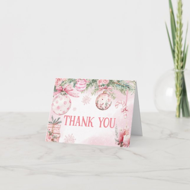 Carte De Remerciements Ornements de Noël rose Baby shower d'hiver (Devant)